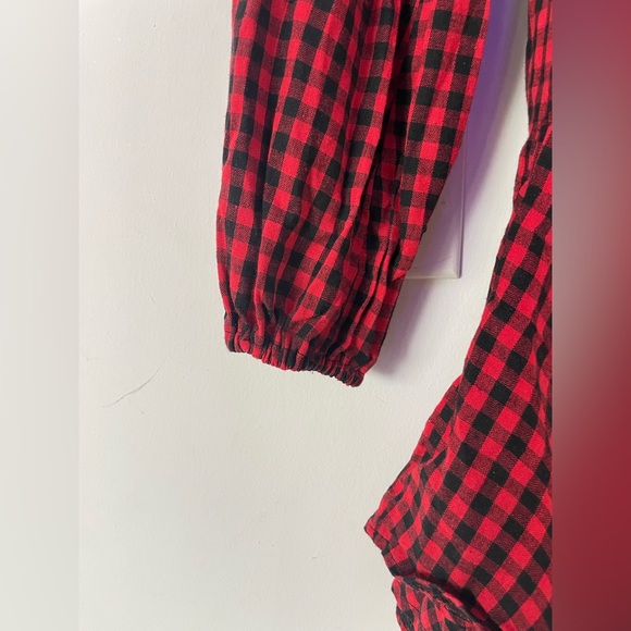 Gingham Drawstring Waist Ruffle Hem Shirt Dress - Picture 5 of 7